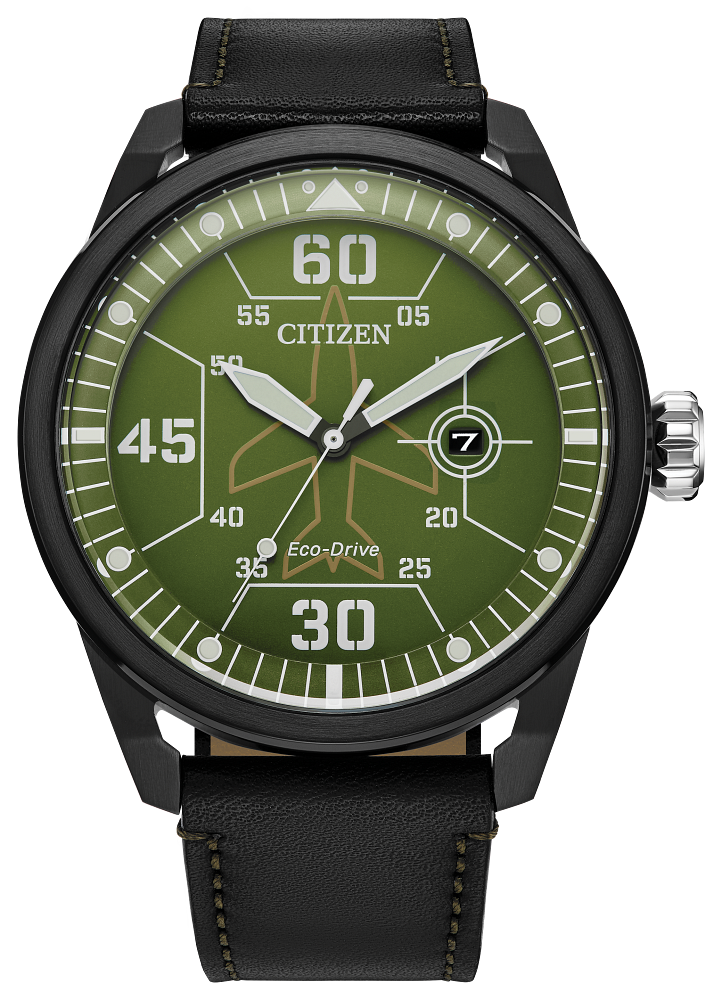 オバヒトページ Citizen Eco-Drive Avion Green Dial Leather Strap Watch :AW1735-03X