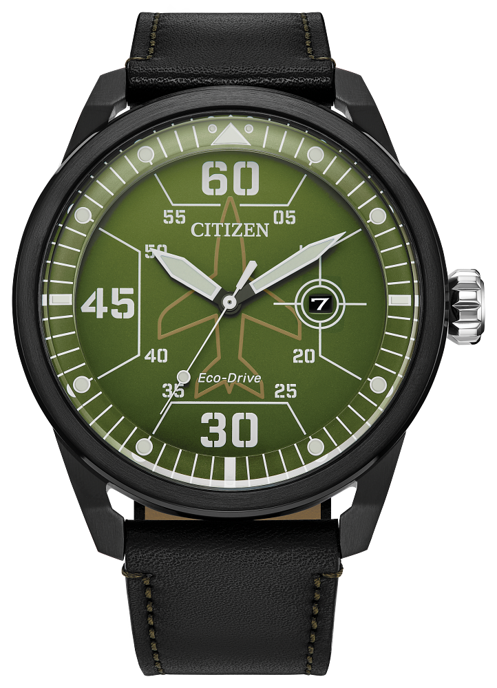 Citizen Eco-Drive Avion Green Dial Leather Strap Watch :AW1735-03X