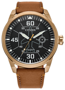 Citizen Eco-Drive Avion Black Dial Leather Strap Watch AW1733-09E