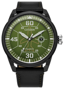 Citizen Eco-Drive Avion Green Dial Leather Strap Watch :AW1735-03X