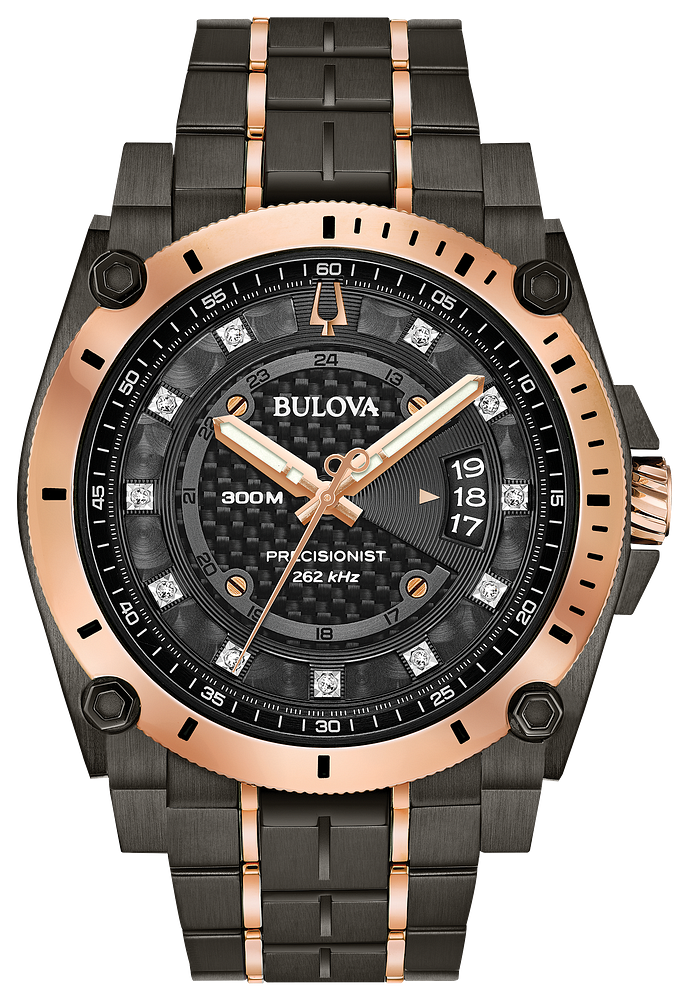 Bulova Precisionist Chronograph Watch Diamond Accent Two-Tone Black 98D149