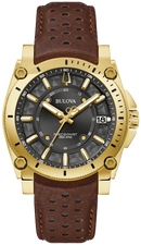 Bulova Precisionist Gold-Tone Brown Strap Black Dial Watch 97B216