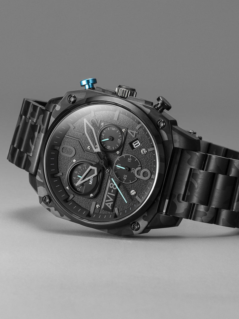 AVI-8 Hawker Hunter Retrograde Night Camo Quartz Watch, Black AV-4052-11