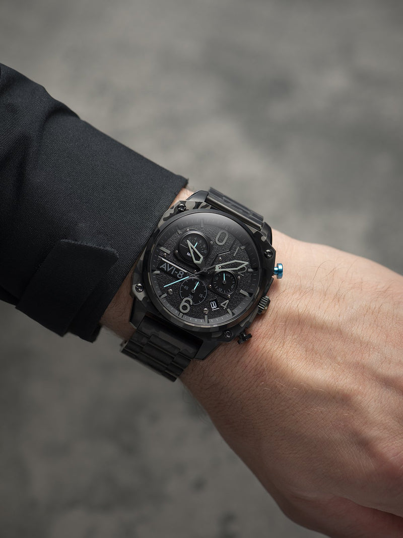 AVI-8 Hawker Hunter Retrograde Night Camo Quartz Watch, Black AV-4052-11