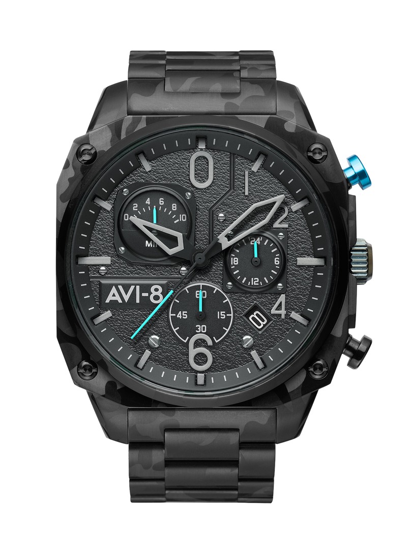 AVI-8 Hawker Hunter Retrograde Night Camo Quartz Watch, Black AV-4052-11
