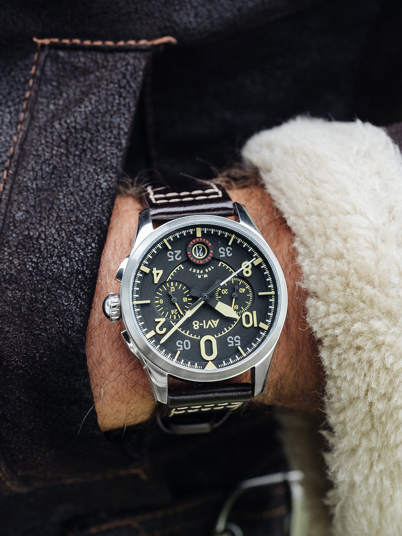 AVI-8 Spitfire Lock Chronograph Slate Black Quartz Watch AV-4089-01