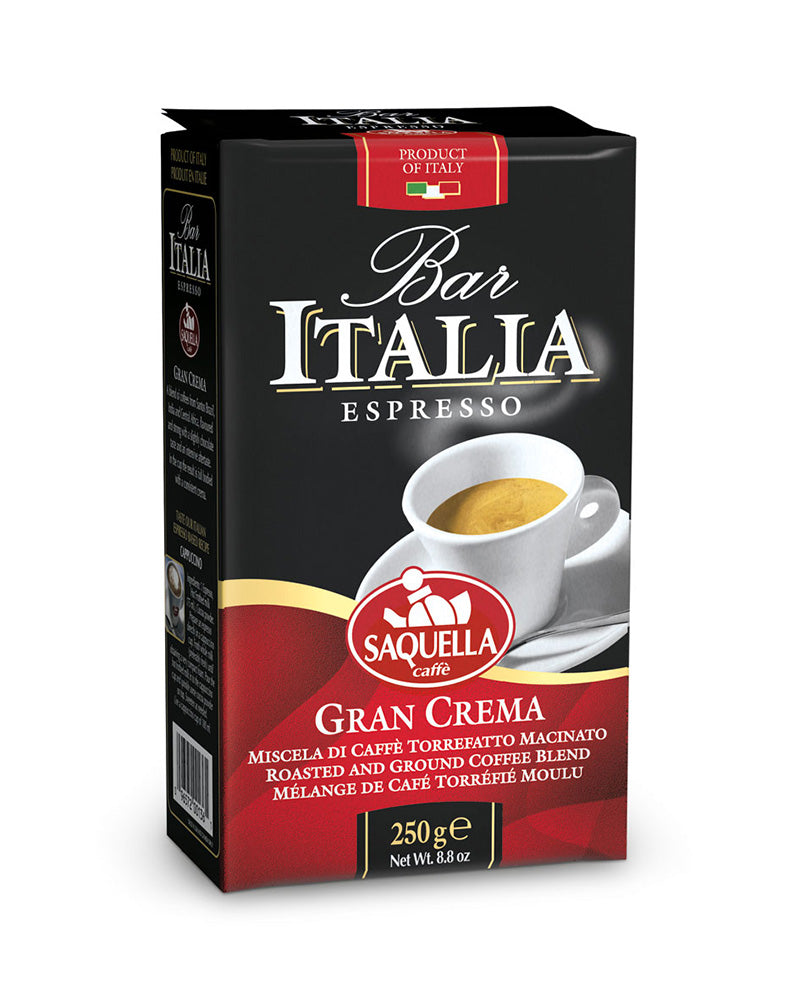 Saquella Caffe – Bar Italia Gran Crema Bag Espresso Brick Ground Coffee 12x250g