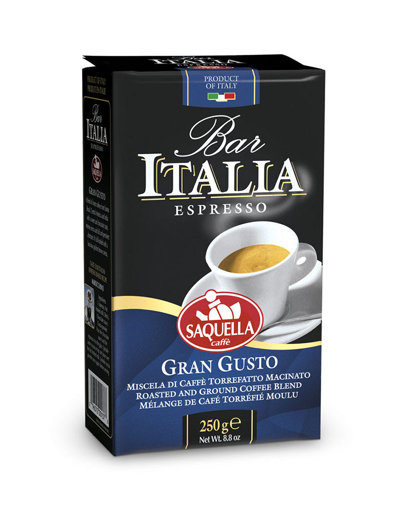 Saquella Caffe – Bar Italia Gran Gusto Espresso Brick Ground Coffee 12x250g