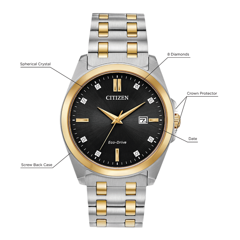 Citizen Corso Eco-Drive Black Dial Stainless Steel Watch BM7107-50E