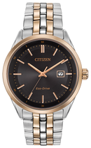 Citizen Eco-Drive Rose Gold Tone Black Date Dial Watch BM7256-50E
