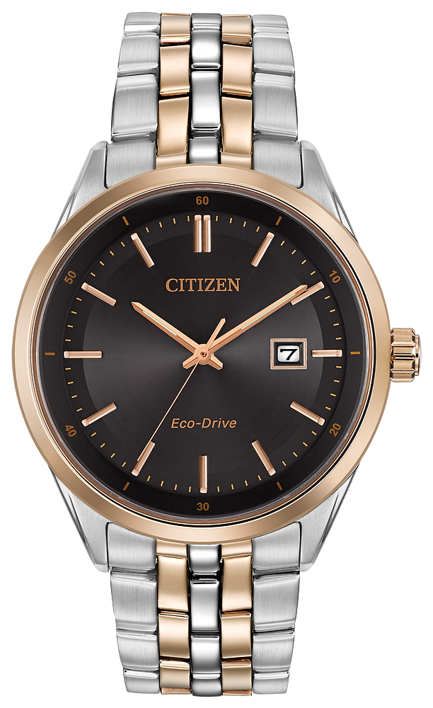 Citizen Eco-Drive Rose Gold Tone Black Date Dial Watch BM7256-50E