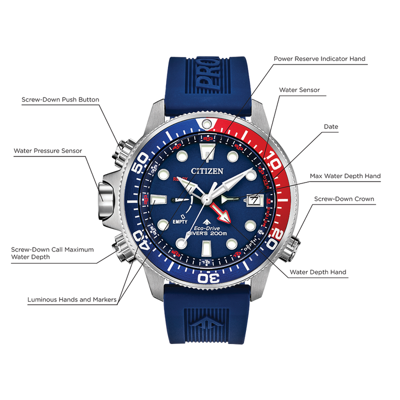 Citizen Eco-Drive Promaster Aqualand Blue Rubber Strap Watch BN2038-01L