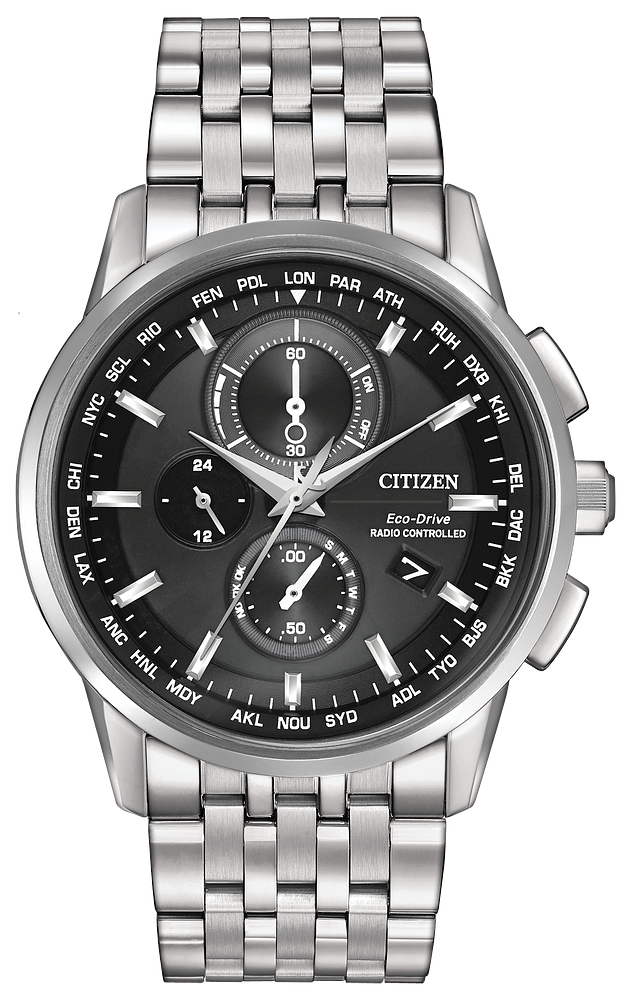 Citizen Eco Drive World Chrono AT ST Steel Black Dial Men's Watch AT8110-53E