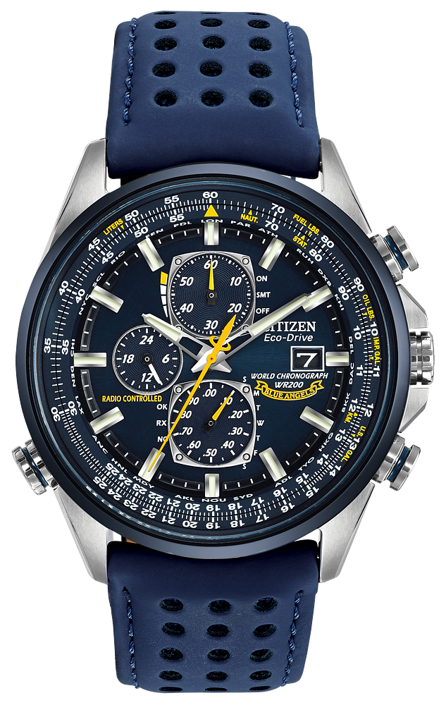 Citizen Eco-Drive World Chronograph Blue Leather Men’s Watch AT8020-03L